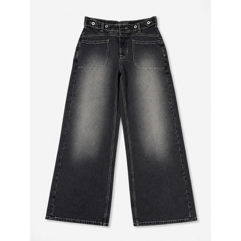 We The Free Free People Wide Leg Faded Black Patch Pocket Jeans Size 27